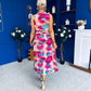 Robyn Pleated Midi Dress Marble Ruby