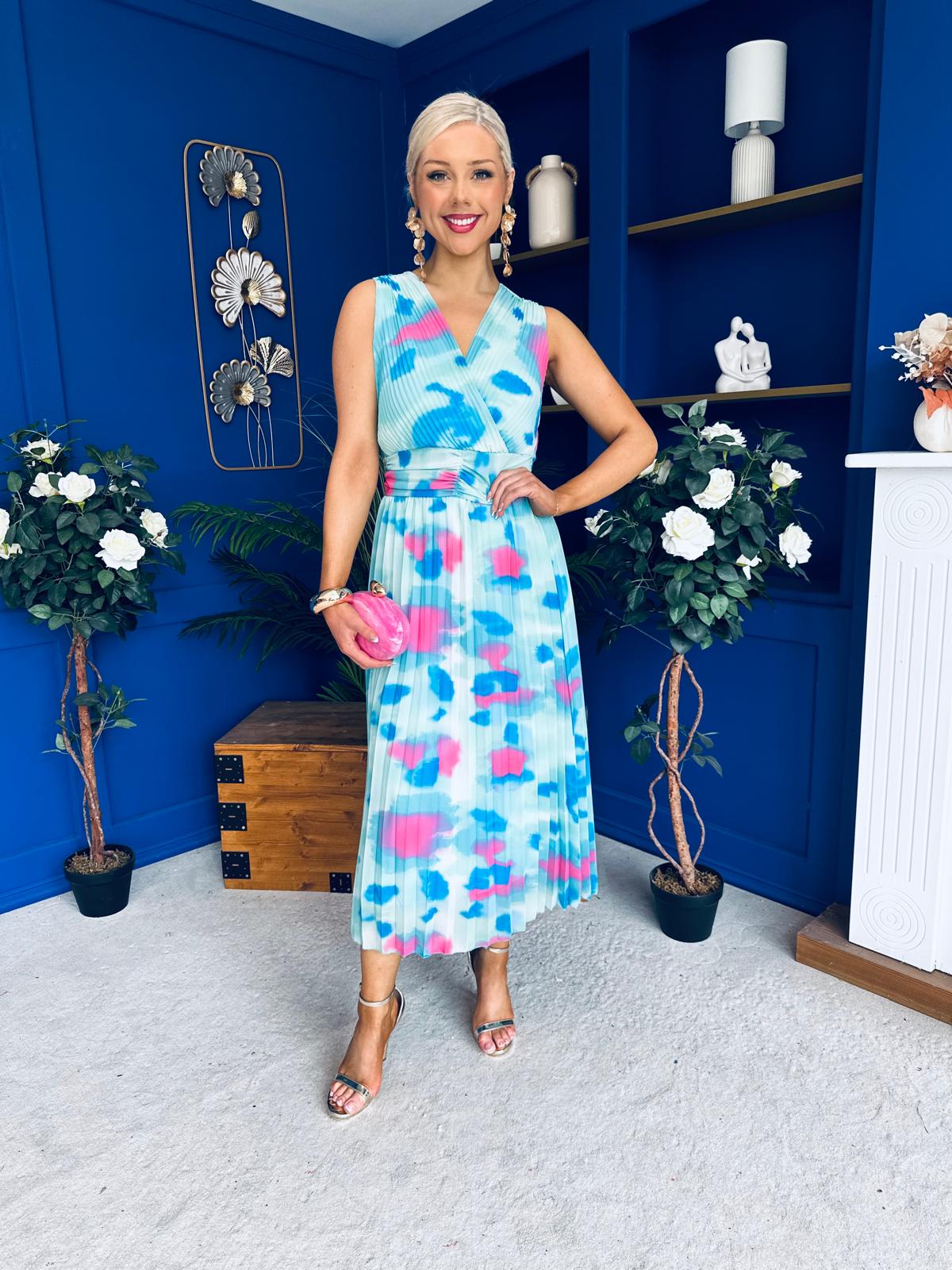 Robyn Pleated Midi Dress Marble Pastel