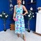 Robyn Pleated Midi Dress Marble Pastel