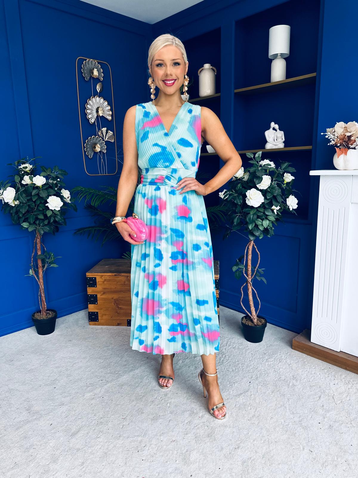 Robyn Pleated Midi Dress Marble Pastel