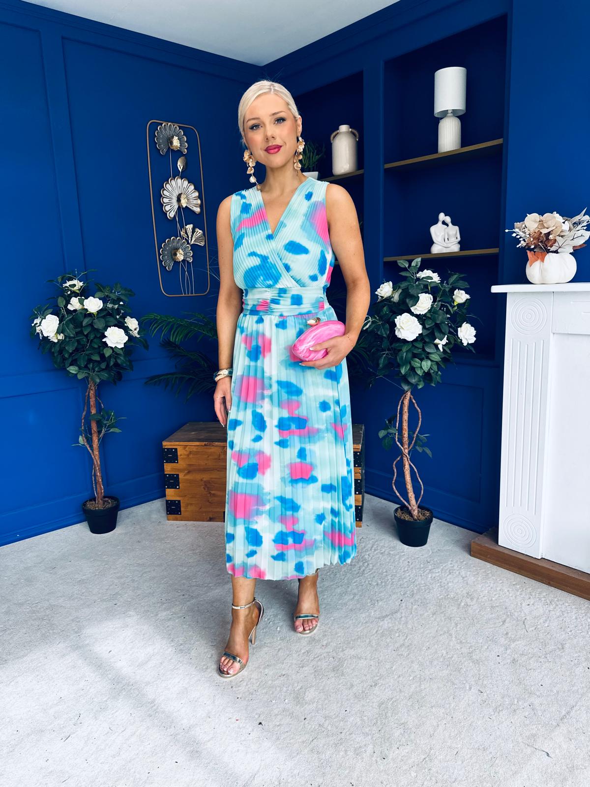 Robyn Pleated Midi Dress Marble Pastel