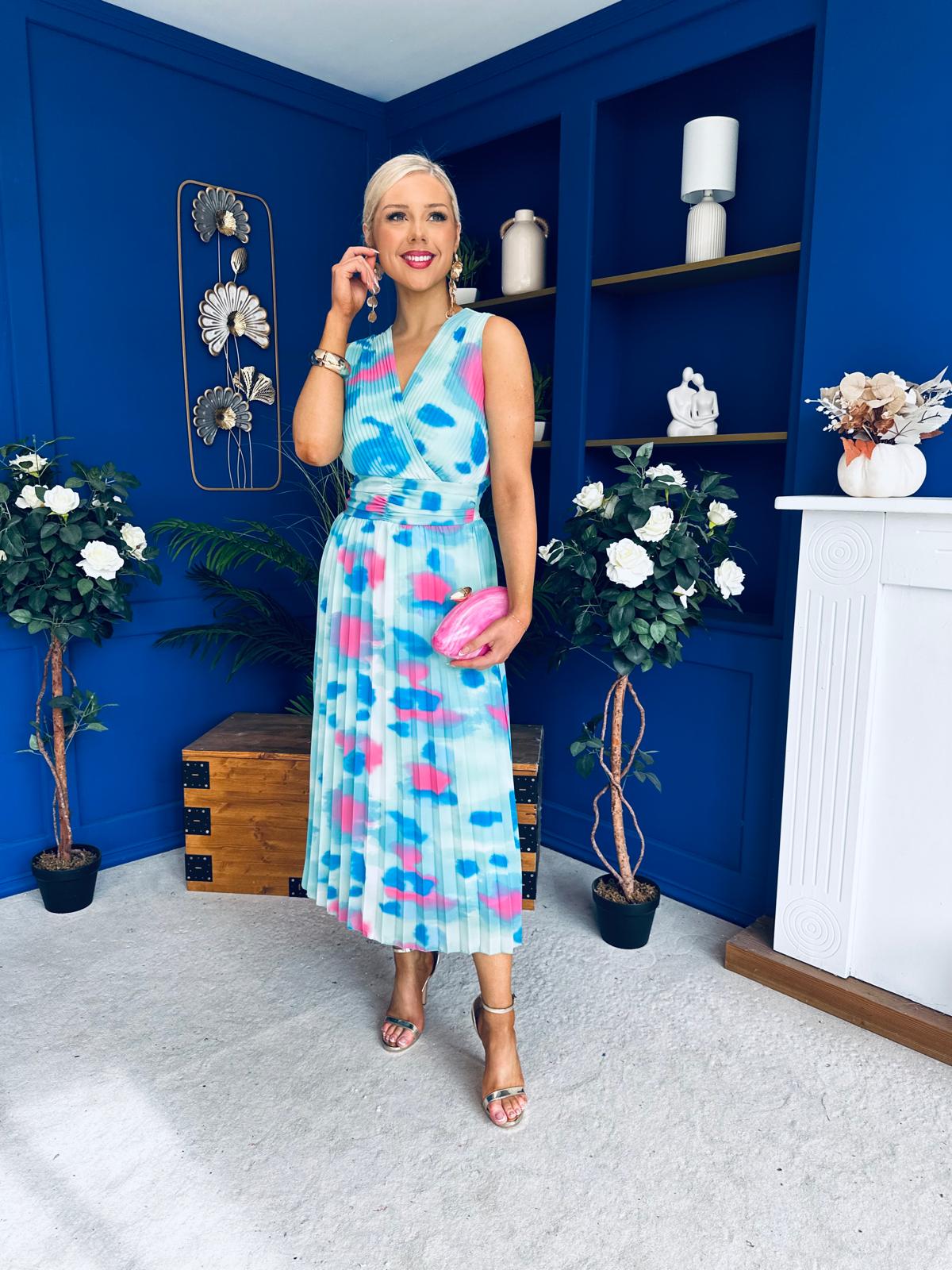 Robyn Pleated Midi Dress Marble Pastel