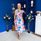 Robyn Pleated Midi Dress Marble Blue