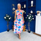Robyn Pleated Midi Dress Marble Blue