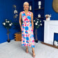 Robyn Pleated Midi Dress Marble Blue