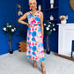 Robyn Pleated Midi Dress Marble Blue