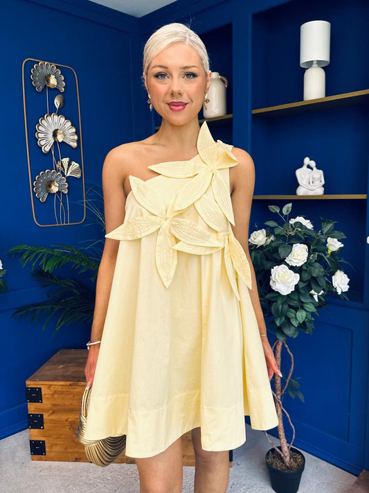 Miley One Shoulder Mini Shift Dress Yellow
