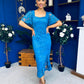 Heidi Lace Detail Ruched Midi Dress Blue