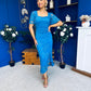 Heidi Lace Detail Ruched Midi Dress Blue