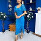 Heidi Lace Detail Ruched Midi Dress Blue