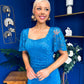 Heidi Lace Detail Ruched Midi Dress Blue