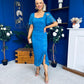 Heidi Lace Detail Ruched Midi Dress Blue