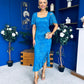 Heidi Lace Detail Ruched Midi Dress Blue