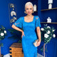 Heidi Lace Detail Ruched Midi Dress Blue