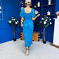 Heidi Lace Detail Ruched Midi Dress Blue