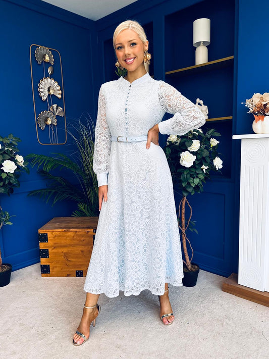 Sheila Lace Detail Occasion Dress Pwr Blue