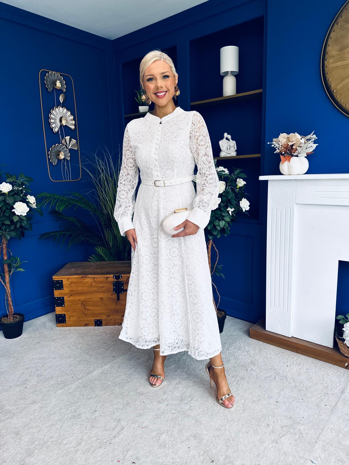 Sheila Lace Detail Occasion Dress White