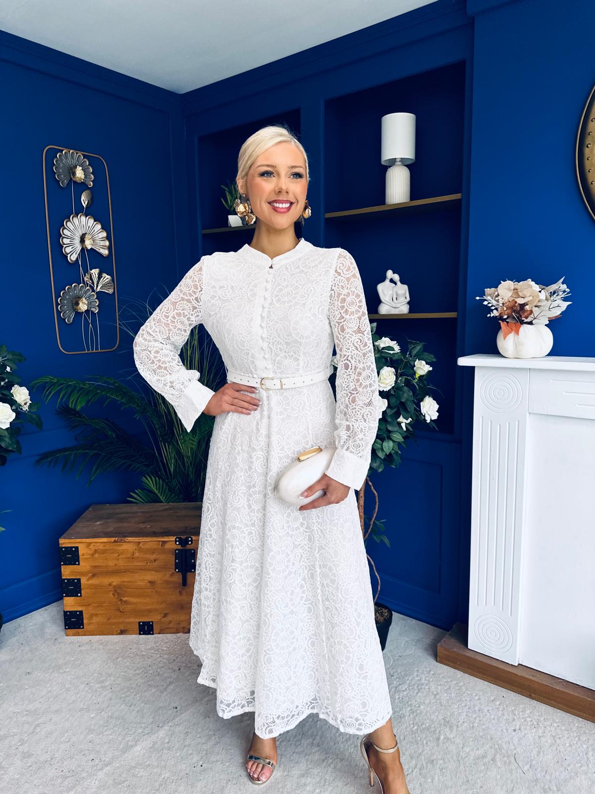 Sheila Lace Detail Occasion Dress White