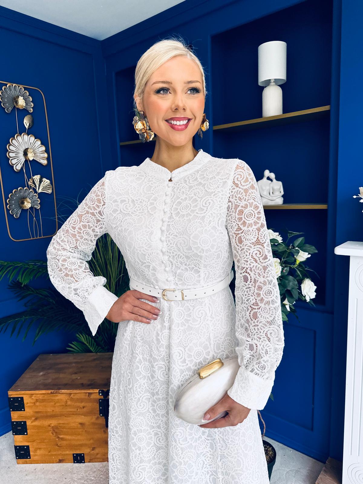 Sheila Lace Detail Occasion Dress White