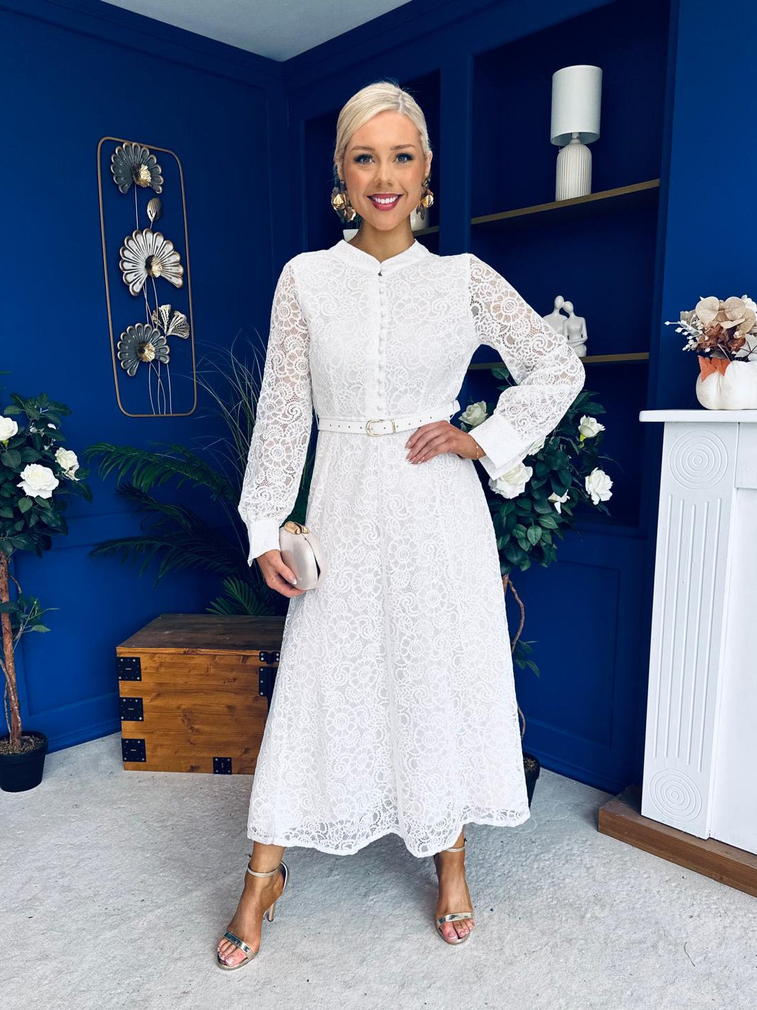 Sheila Lace Detail Occasion Dress White