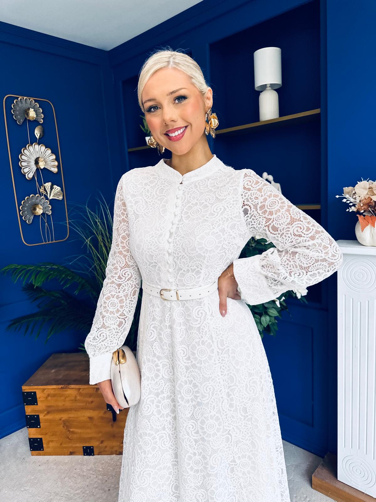 Sheila Lace Detail Occasion Dress White