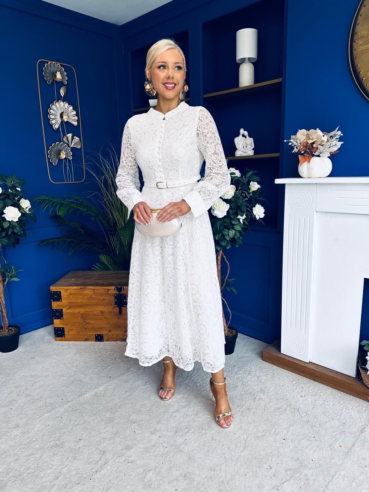 Sheila Lace Detail Occasion Dress White