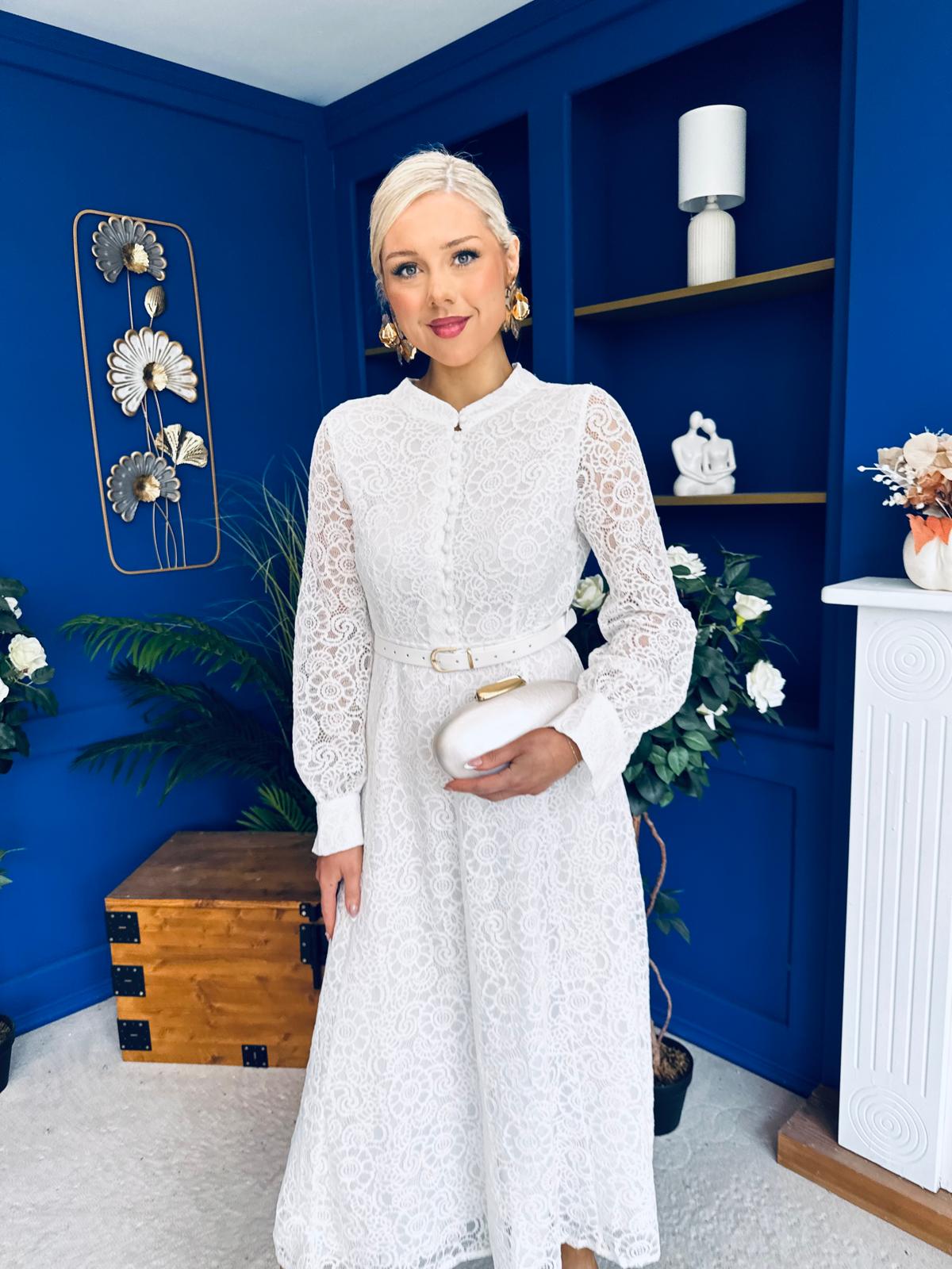 Sheila Lace Detail Occasion Dress White