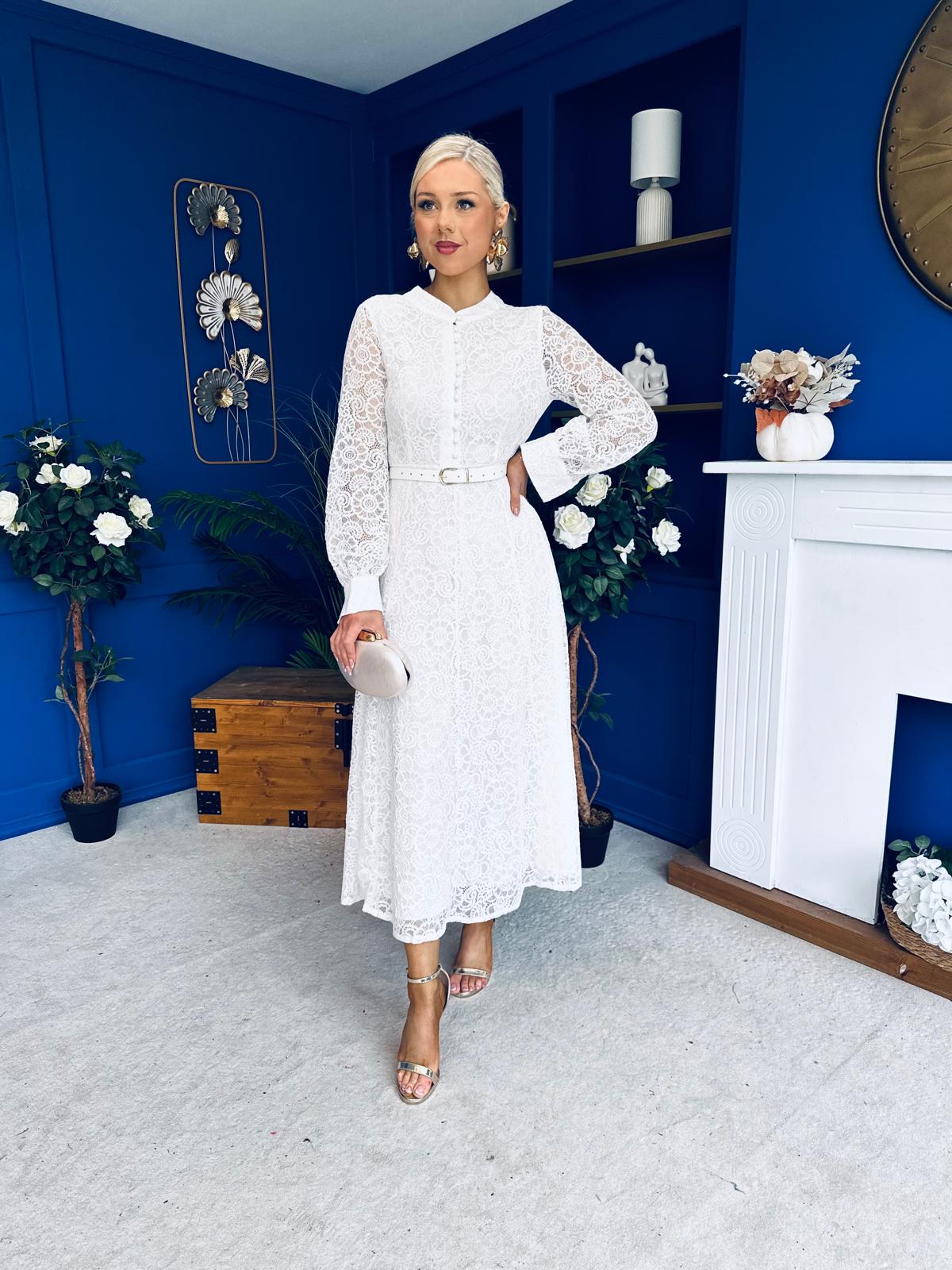 Sheila Lace Detail Occasion Dress White