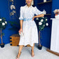 Holland Collar Midi Dress White & Blue