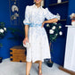 Holland Collar Midi Dress White & Blue