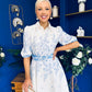 Holland Collar Midi Dress White & Blue