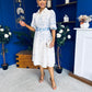 Holland Collar Midi Dress White & Blue