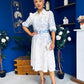 Holland Collar Midi Dress White & Blue