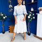 Holland Collar Midi Dress White & Blue