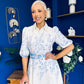 Holland Collar Midi Dress White & Blue