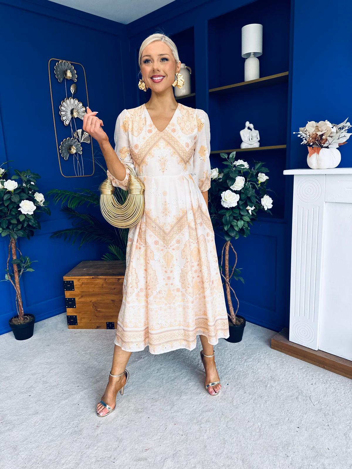 Marie V Neck Print Maxi Dress Yellow