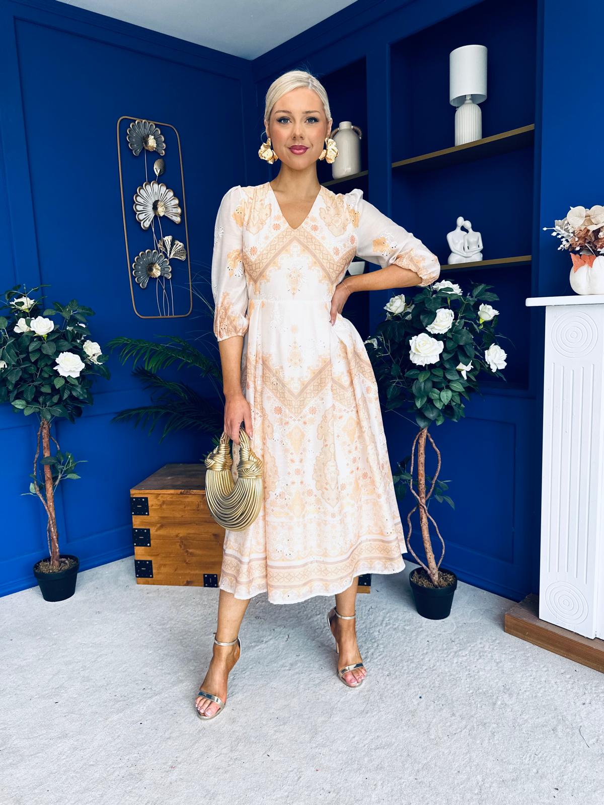 Marie V Neck Print Maxi Dress Yellow