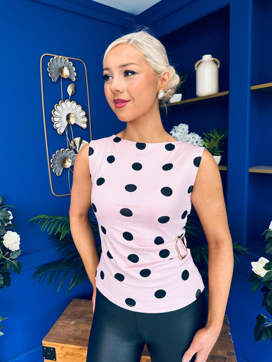 Steph Gold Clasp Polka Top Pwr Pink
