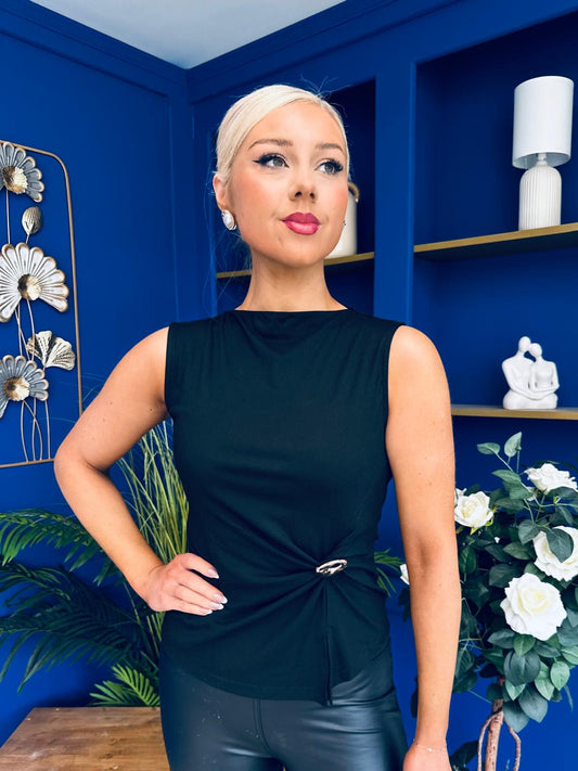 Georgina Gold Clasp Detail Top Black