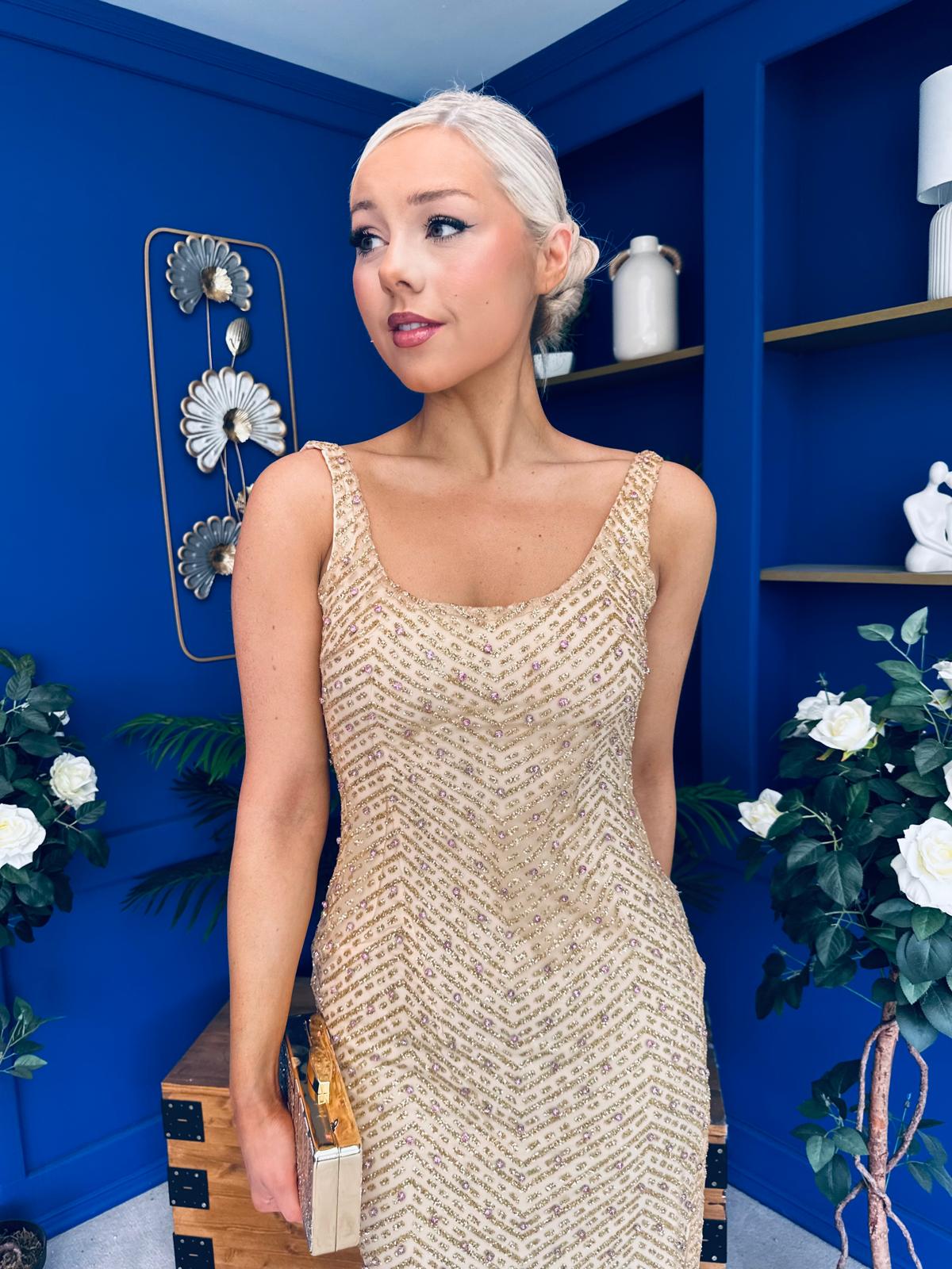 Emer Embellished Occasion Dress Gold