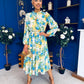 Meghan High Neck Midi Dress Floral Green