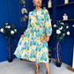 Meghan High Neck Midi Dress Floral Green