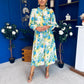 Meghan High Neck Midi Dress Floral Green