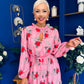 Meghan High Neck Midi Dress Pink Rose