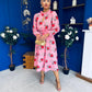 Meghan High Neck Midi Dress Pink Rose