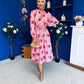 Meghan High Neck Midi Dress Pink Rose