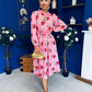 Meghan High Neck Midi Dress Pink Rose