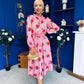 Meghan High Neck Midi Dress Pink Rose