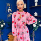 Meghan High Neck Midi Dress Pink Rose