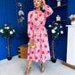 Meghan High Neck Midi Dress Pink Rose